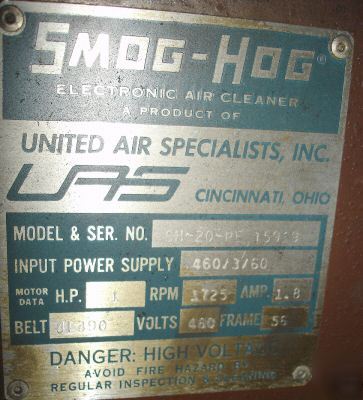 Smog hog sh-20-pe, air cleaner, 2000 cfm