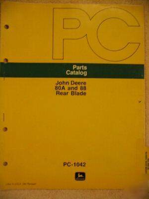 John deere 80A 88 rear blade parts catalog manual