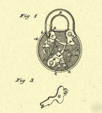 Smith & egge padlock 1878 us patent art PRINT_L102