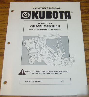 Kubota front mower GC60F grass catcher operators manual