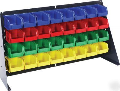 Plastic bin storage system with 32 containers