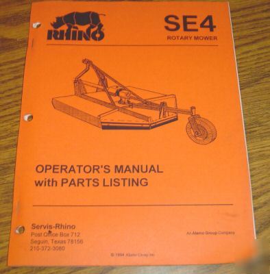 Rhino SE4 rotary mower parts catalog operator's manual