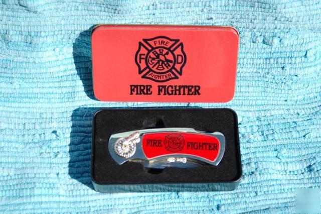Gold & red fire fighter knife firefighter
