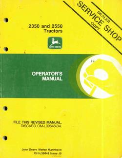 John deere operators manual for 2350 2550 tractors good