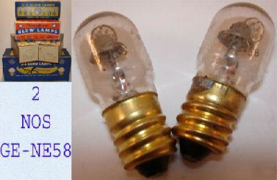 2 nos ge ne 58 glow test bulb lamp old brass base #7