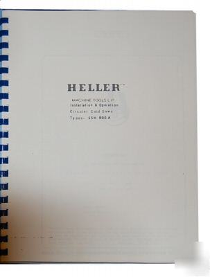 Heller ssh 800A saw installation & operation manual