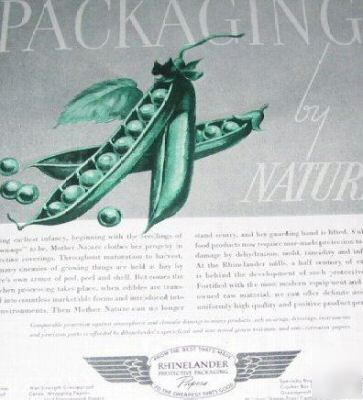 Rhinelander packaging papers peas-pod art -1945 ad