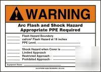Arc flash label, hazard list, adhesive back, 5 x 7 in