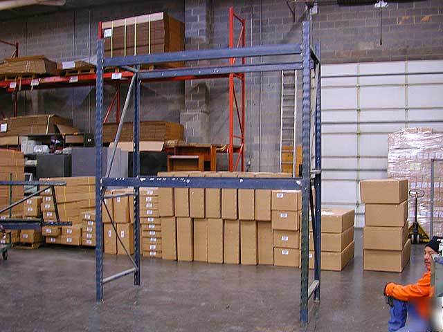 Large, heavy duty warehouse shelving sections, 10' tall