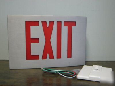 Exit sign dual face brushed aluminum red letters