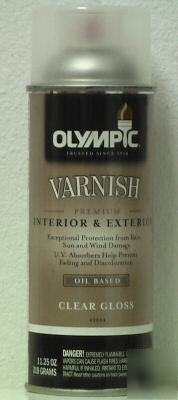 5 spray cans of olympic premium varnish - clear gloss 