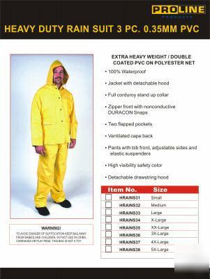 New heavy duty 3PC. rain suit gear size 3XL w/ hood