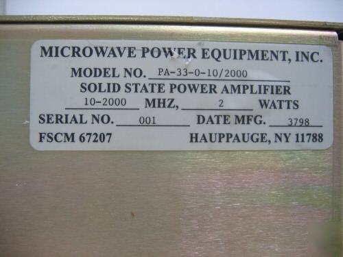 Mpe amplifier, 2 ghz, 2 w, 35 db, model pa-33-0-10/2000