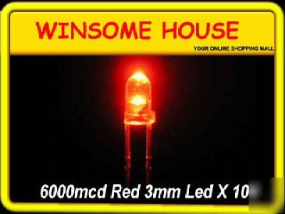 Super bright 6000MCD red 3MM led x 100PCS