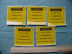 Warning flammable personnel heater decal stickers label