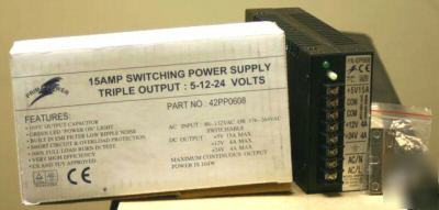 15 amp switching power supply, triple output 5-12-24 v