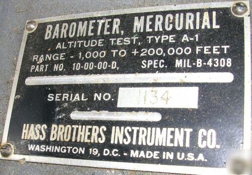 Hass a-1 mercurial barometer system, calibration, nice 