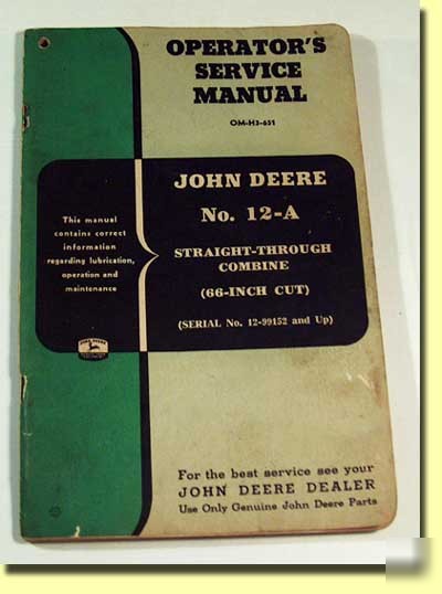 Vintage operators manual john deere no.12-a 66