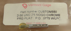 New 1PC vermont gage 2-56 unc 2B nogo chrome pre-plate