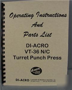 Di-acro vt-36 n/c punch press inst. & parts manual