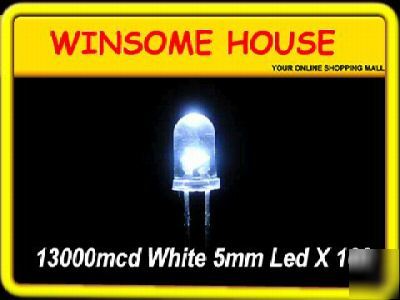 New * * super bright 13000MCD white 5MM led x 100PCS