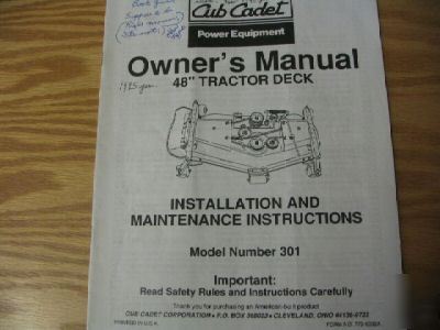 Cub cadet 48 inch garden tractor deck owners manual 301