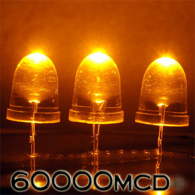 Yellow led set of 50 super bright 10MM 60000MCD+ f/r