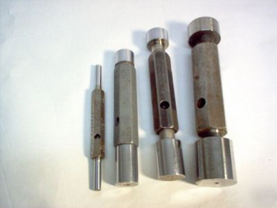 4 used go/no go plain cylindrical plug gages w/handles