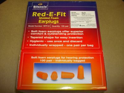 Silencio red-e-fit molded foam earplugs rfp-06 100 pair