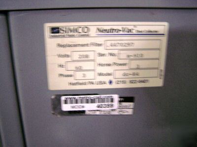 Simco neutro-vac dust collector dc-84 4470297 filter
