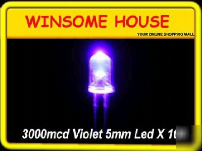 Super bright uv 3000MCD violet 5MM led x 100PCS
