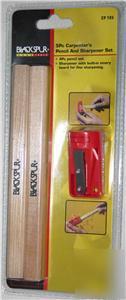5 piece carpenters pencils & sharpener set wood, diy