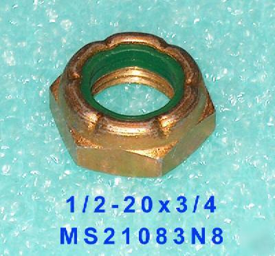 4 hex locking nuts 1/2-20 MS21083-N8 cad plated nyloc