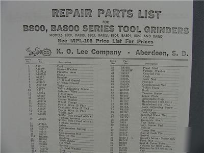 Ko lee B800 & BA800 series grinders - parts manual