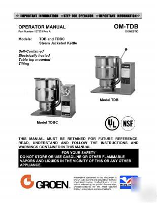 Groen manual for tdb series kettles