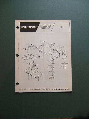 Enerpac cc-1/CC1 collet chuck inst/repair parts booklet