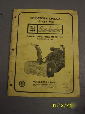 Snolander rotary snow plow 750 operator's manual 