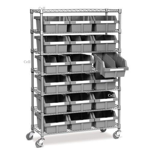 New steel shelving storage bin rack & 18 plastic bins 