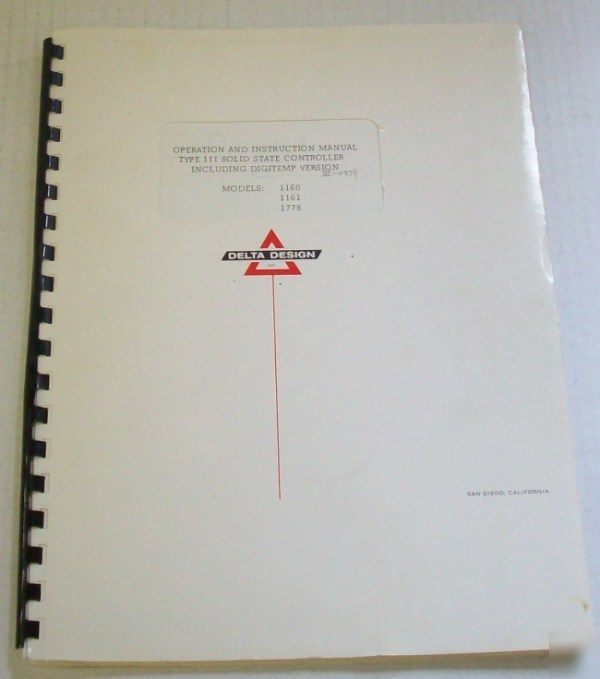 Delta design 1160/1161/1778 op & svc manual