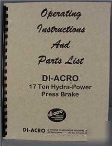 Di-acro 17 ton hydra press brake inst.& parts manual