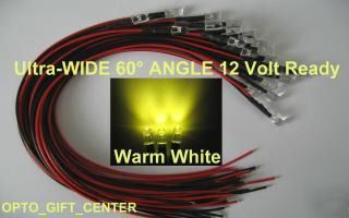 50PCS 12V wired 5MM warm white led wide view for car,bi
