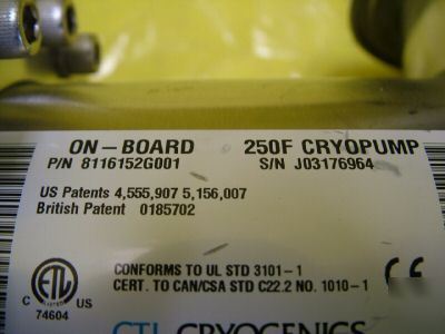 Cti cryogenics on-board 250F cryopump 8116152G001