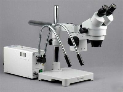 7X -45X stereo zoom microscope on boom + fiber y-lite