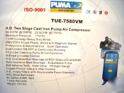 Puma, 7580VM, air compressor, two stage, 80, gal.lon