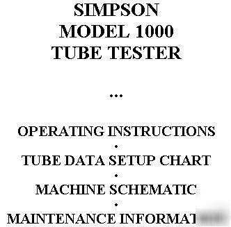 Setup data + manual simpson 1000 tube tester checker