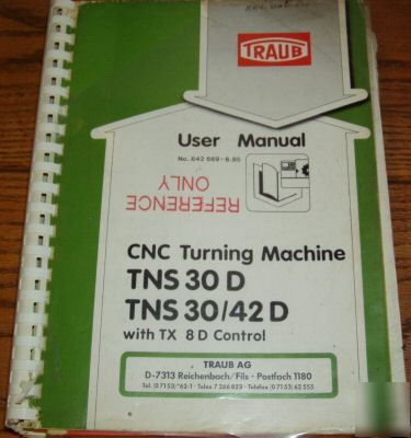 Traub TNS30D 42D cnc turning center user manual