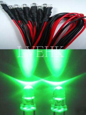 50P 12VDC prewired super bright green led 3MM 15,000MCD