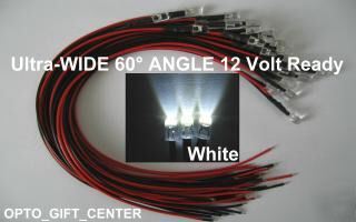 New 20PCS 12V wired 5MM white led wide viewing f/ship