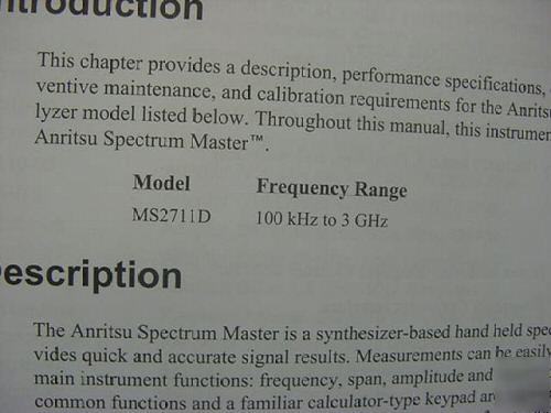 Anritsu ms-2711D spectrum master 100KHZ-3GHZ freq 