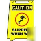 Free standing fold up sign yellow caution slippery wet